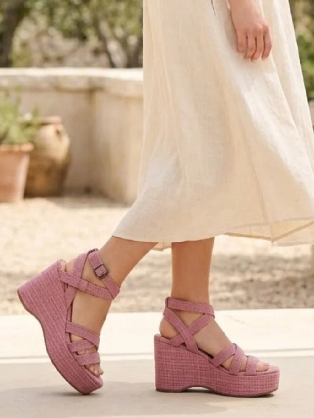 Lucky Brand Carlisha Wedge Platform Sandal Rose Vada Woven Pink 7.5M NEW!